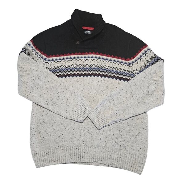 Chaps Pullover Sweater Fair Isle White Blue Gray Size L - Picture 1 of 9